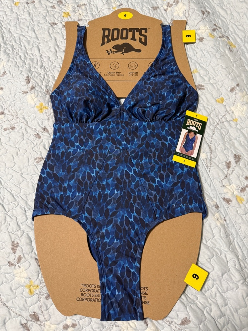 Roots Navy and Royal Blue Leaf-Print One-Piece Swimsuit